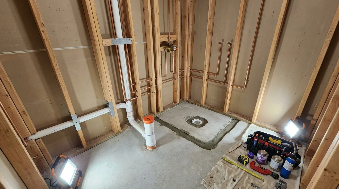 Bathroom rough-in plumbing during remodel by Johns Plumbing LLC in Floral City