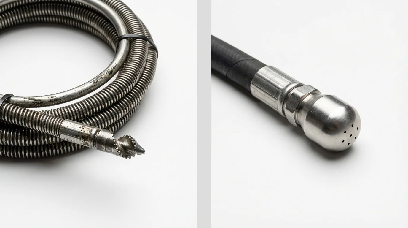 Drain snake cable and hydro jetting nozzle used for drain cleaning in Floral City, FL