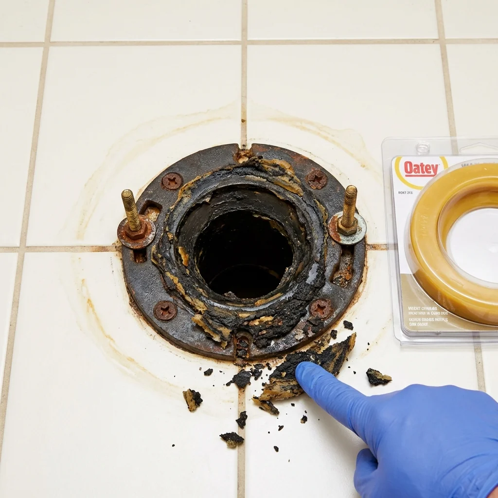 Failed wax ring showing water seepage at the base of a toilet in a Floral City, FL home